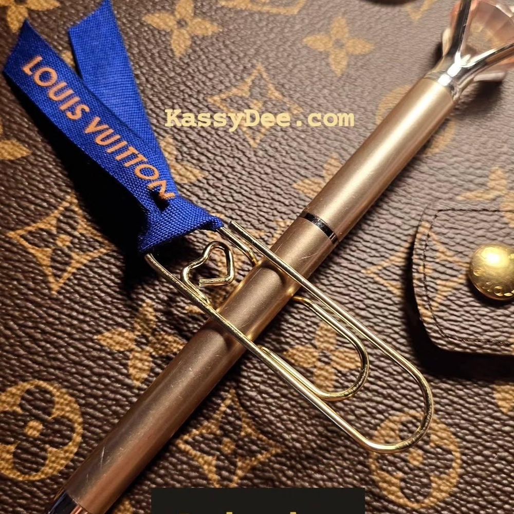 Louis Vuitton Gold and Blue Authentic Ribbon Bookmark / Pen Holder Handmade.